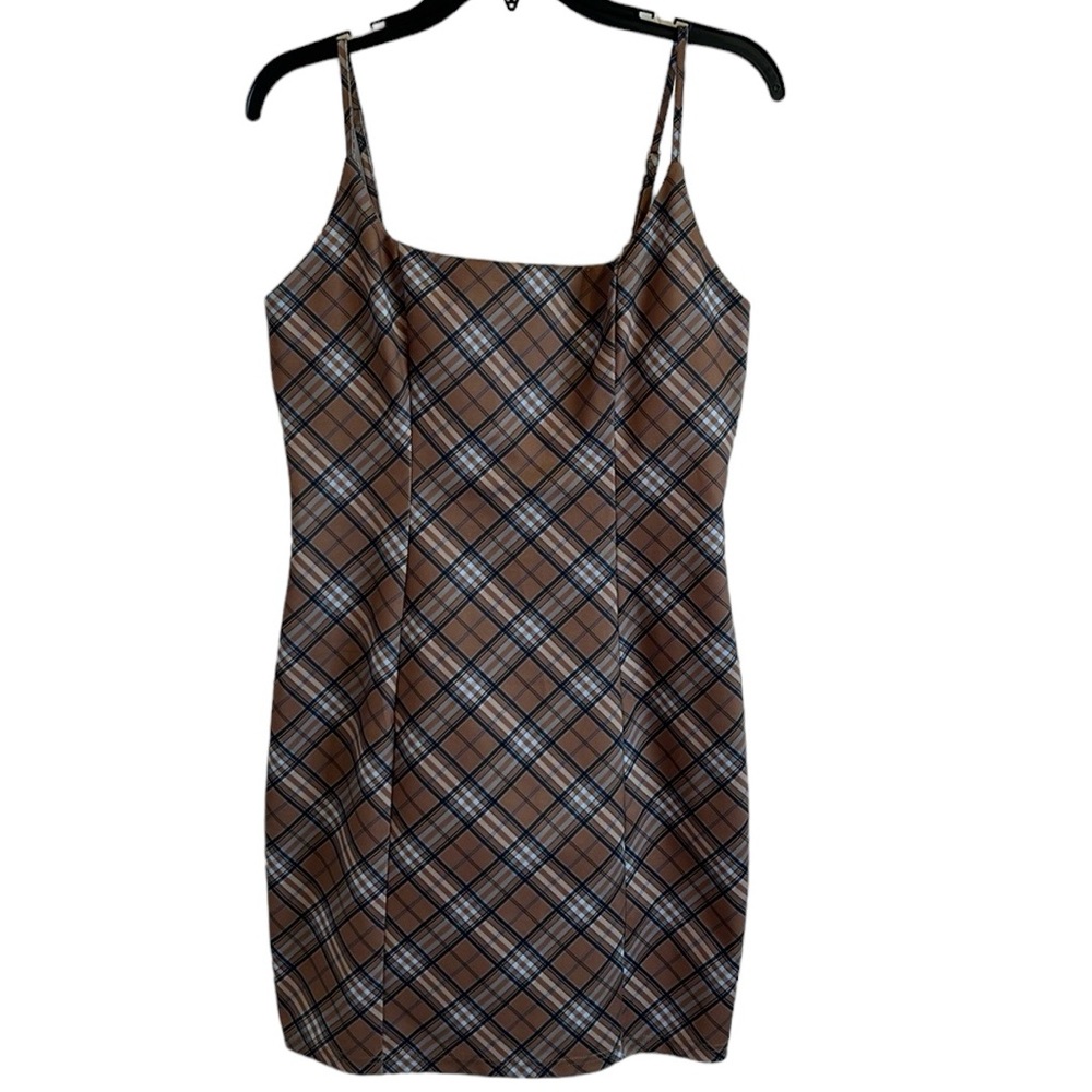 Plaid 90’s Style Mini Dress in Brown and Black